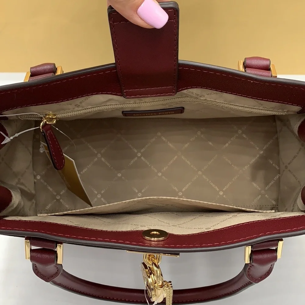 Michael Kors Hamilton Meidum Satchel Shoulder Crossbody Bag DARK CHERRY … - Picture 14 of 16